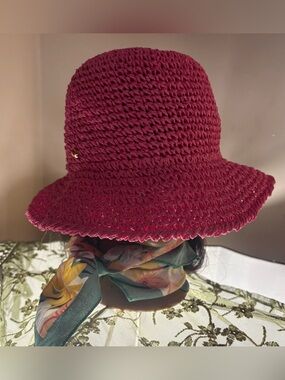 Kate Spade Hot Pink Straw Sun Hat